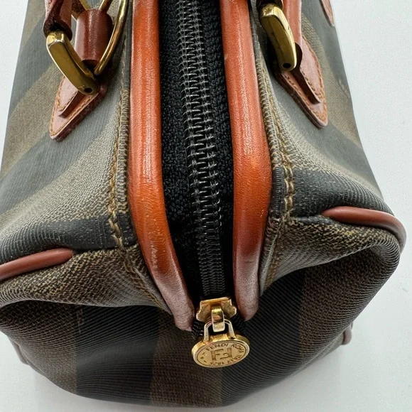 Fendi-Authentic- Pecan Canvas Boston Bag Brown / Black - Picture 14 of 16